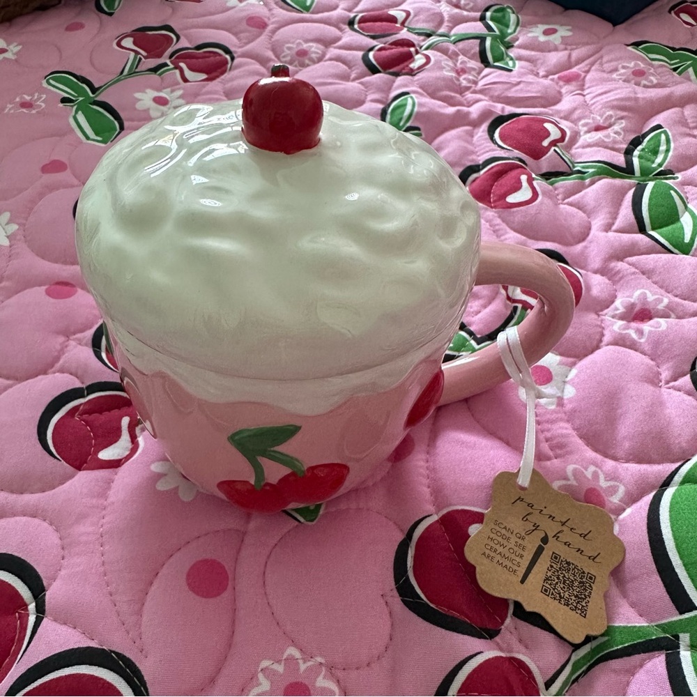 Cherry Ceramic Mug with Lid